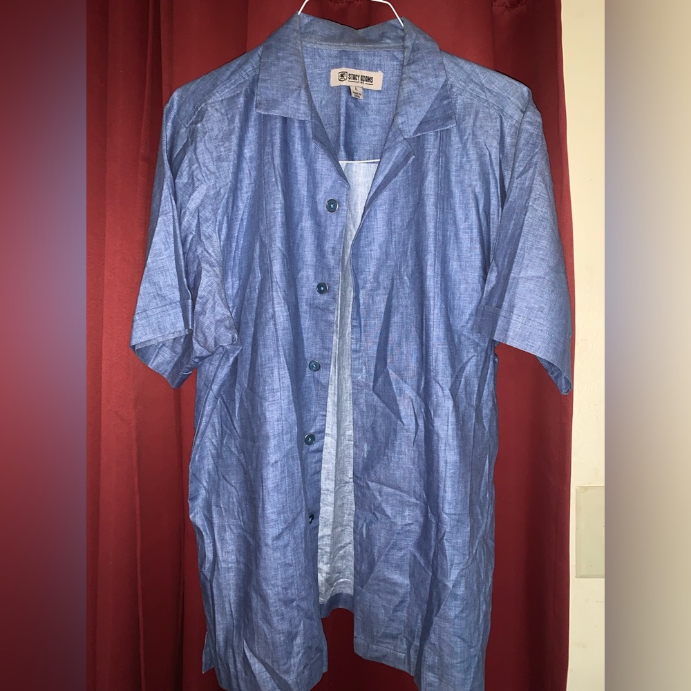 Men’s Stacy Adam linen dress set sky blue pant&shirt size 38x30